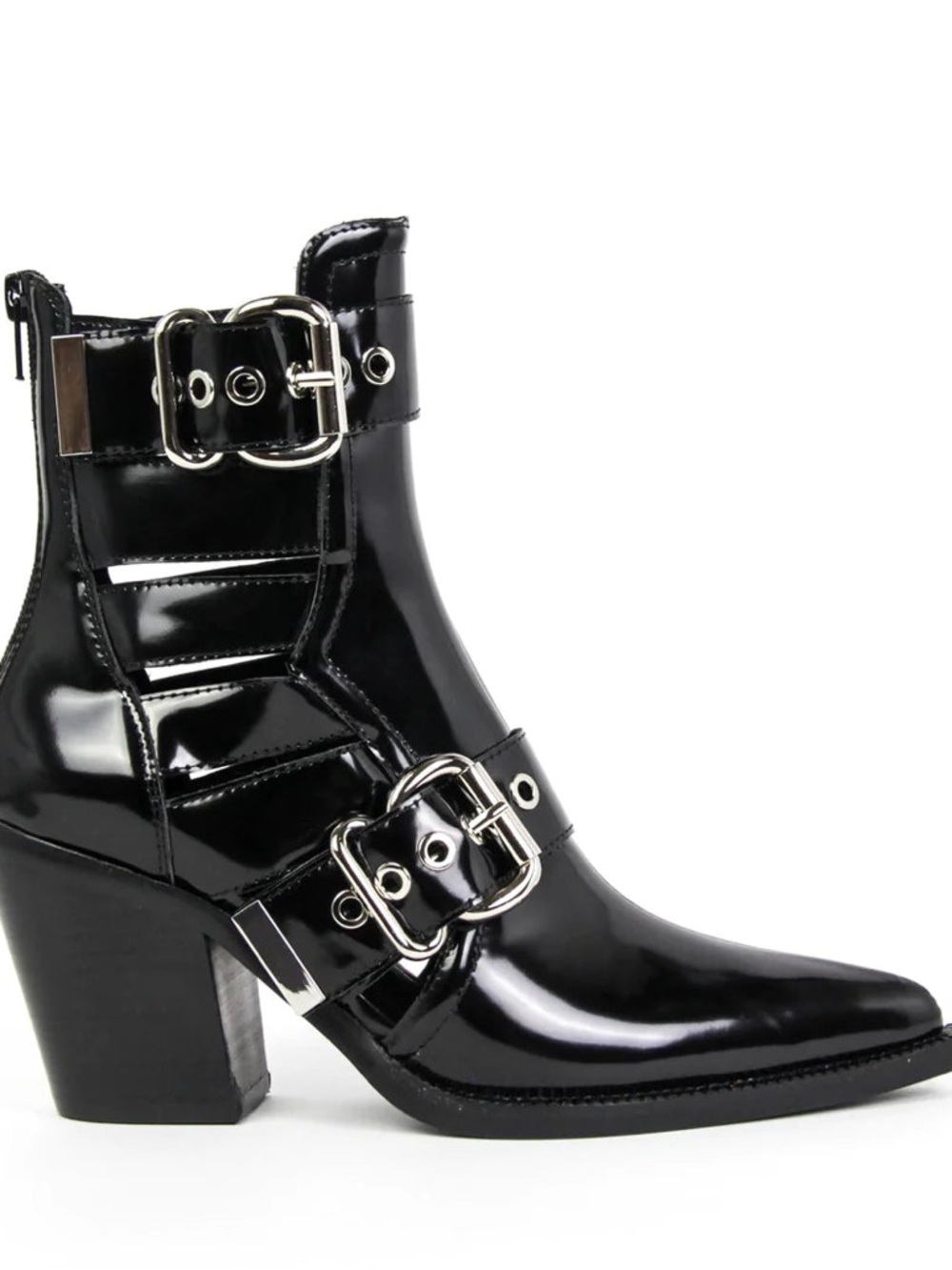 Jeffrey Campbell Guadalupe Black Patent Buckle Ankle Boots